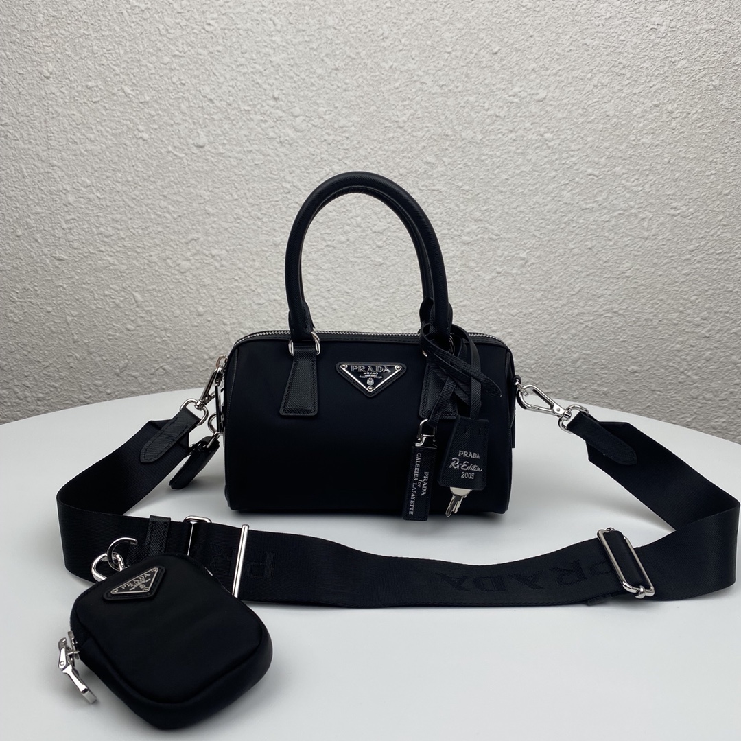 Prada Re Nylon Top Handle Shoulder Bag Black 1BB846